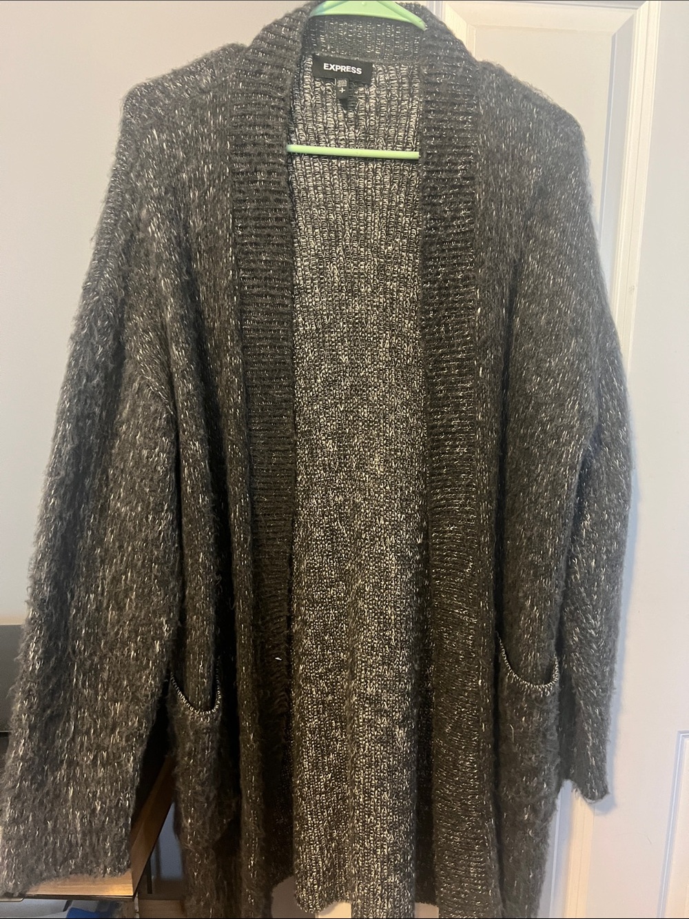 Express Charcoal Gray Open-Front Long Cardigan